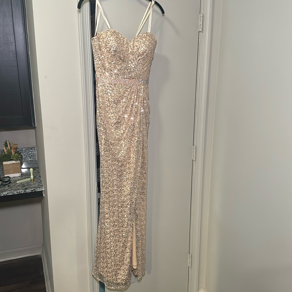 La Femme Gold Prom Dress